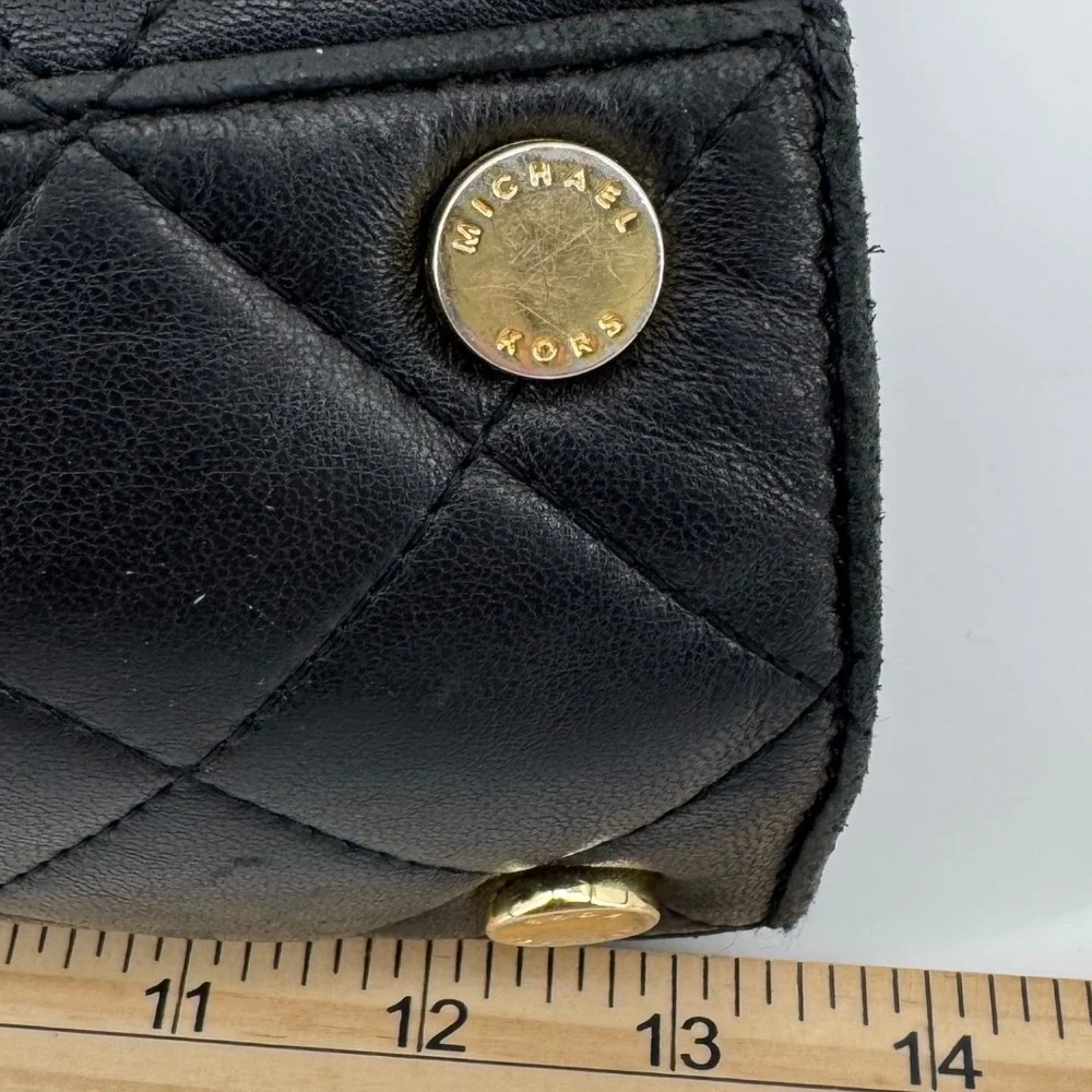 Michael Kors Susannah Quilted Leather Shoulder Bag Large Black Gold Chain Tote
